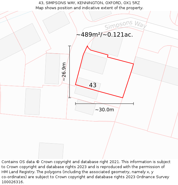 43, SIMPSONS WAY, KENNINGTON, OXFORD, OX1 5RZ: Plot and title map