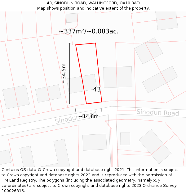 43, SINODUN ROAD, WALLINGFORD, OX10 8AD: Plot and title map