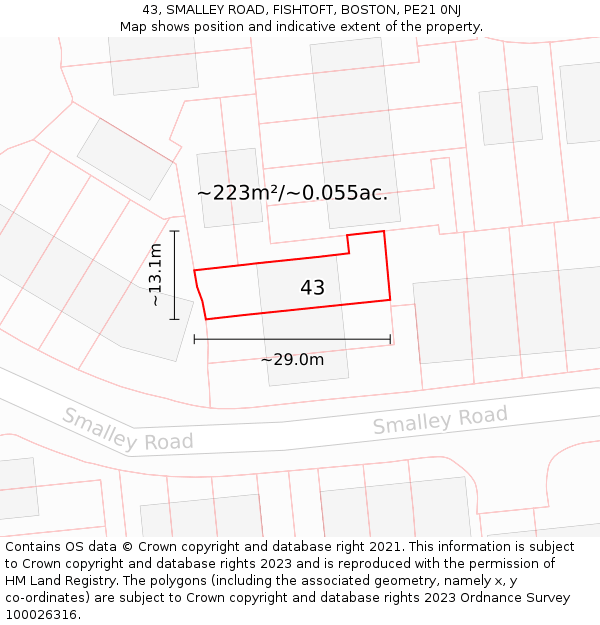 43, SMALLEY ROAD, FISHTOFT, BOSTON, PE21 0NJ: Plot and title map