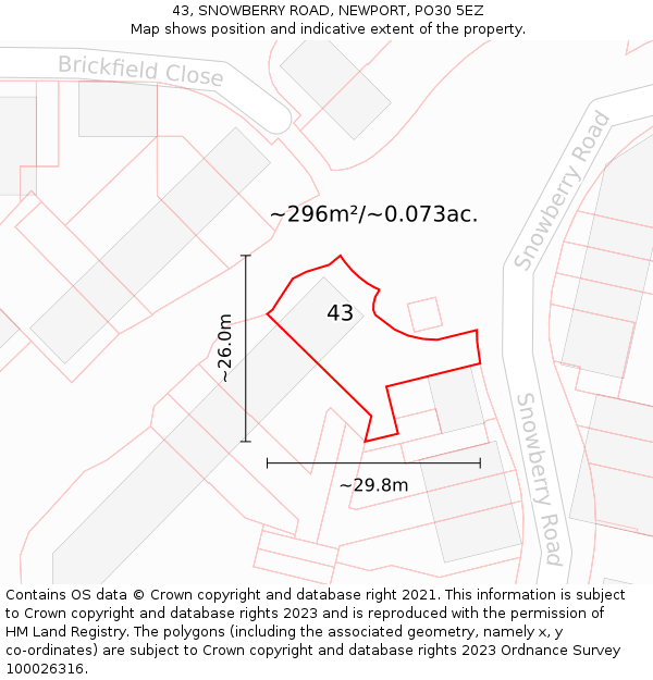 43, SNOWBERRY ROAD, NEWPORT, PO30 5EZ: Plot and title map