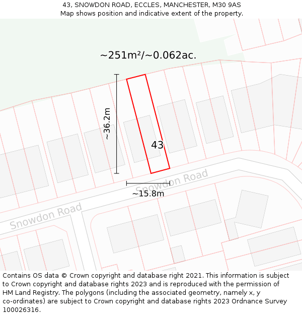 43, SNOWDON ROAD, ECCLES, MANCHESTER, M30 9AS: Plot and title map