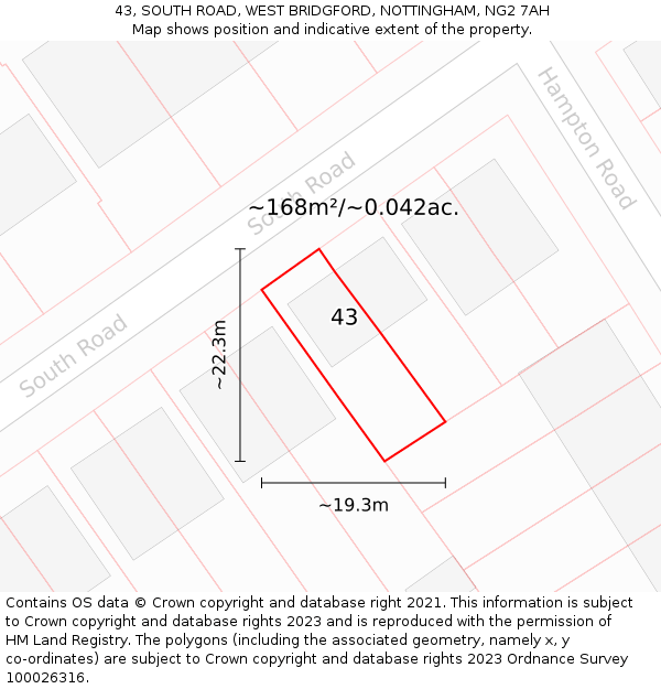 43, SOUTH ROAD, WEST BRIDGFORD, NOTTINGHAM, NG2 7AH: Plot and title map