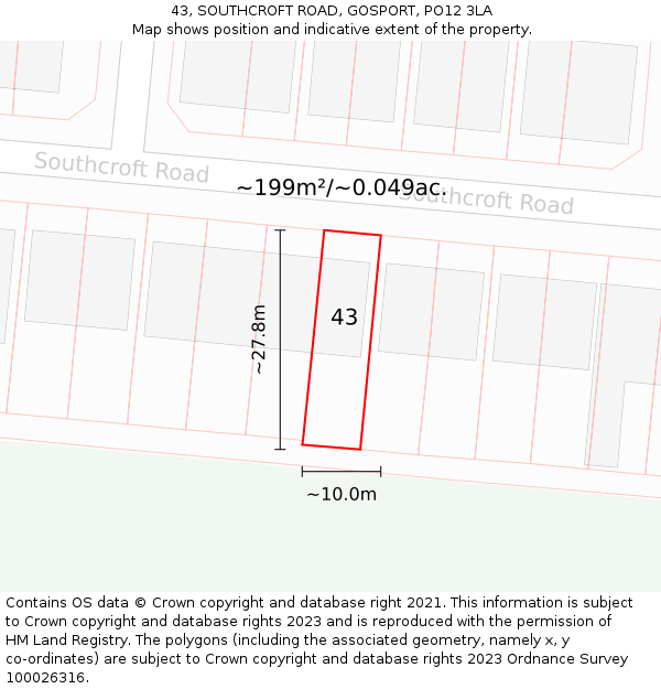 43, SOUTHCROFT ROAD, GOSPORT, PO12 3LA: Plot and title map