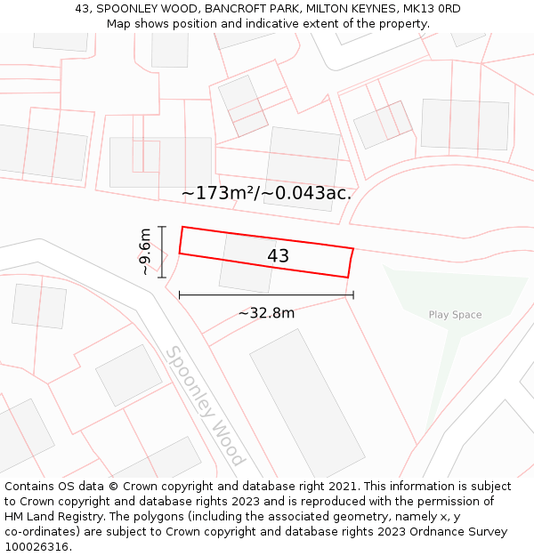 43, SPOONLEY WOOD, BANCROFT PARK, MILTON KEYNES, MK13 0RD: Plot and title map