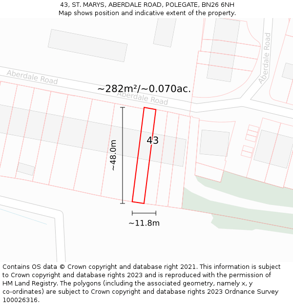 43, ST. MARYS, ABERDALE ROAD, POLEGATE, BN26 6NH: Plot and title map