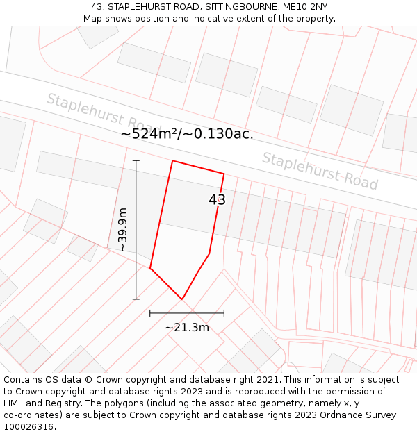 43, STAPLEHURST ROAD, SITTINGBOURNE, ME10 2NY: Plot and title map