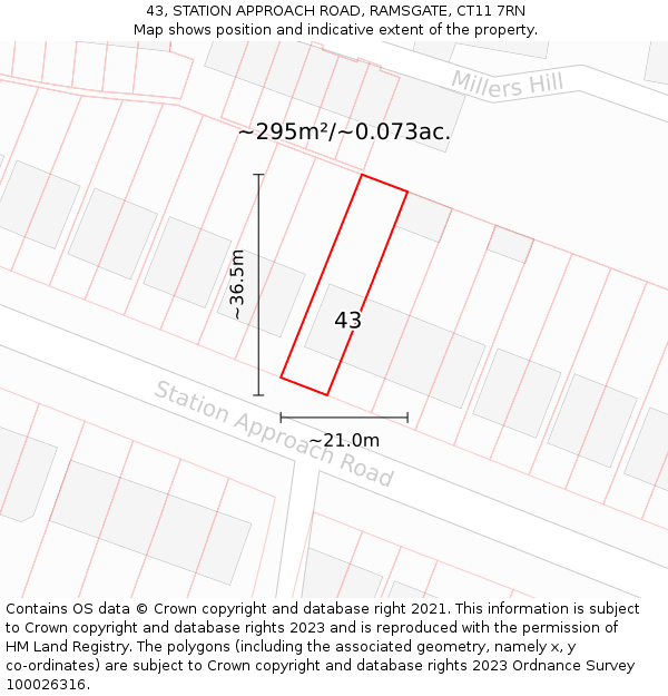 43, STATION APPROACH ROAD, RAMSGATE, CT11 7RN: Plot and title map