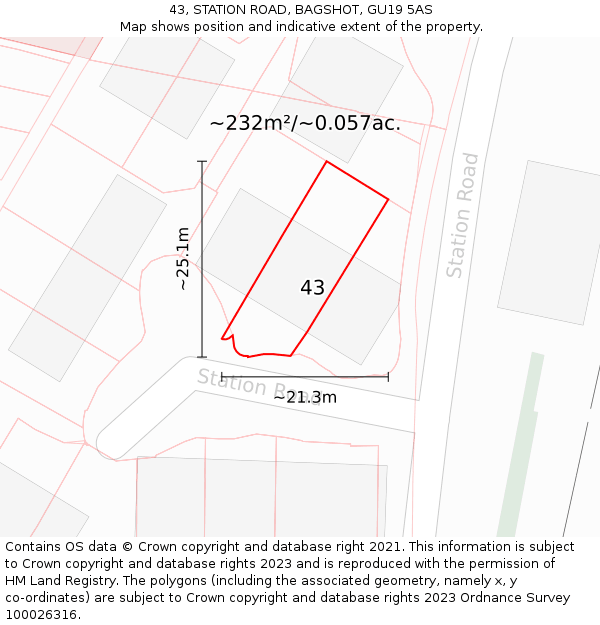 43, STATION ROAD, BAGSHOT, GU19 5AS: Plot and title map