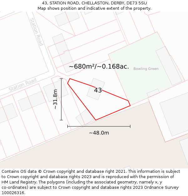 43, STATION ROAD, CHELLASTON, DERBY, DE73 5SU: Plot and title map