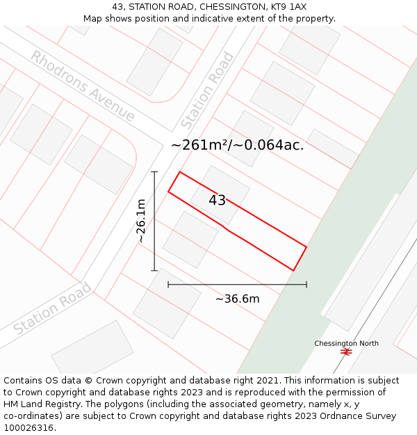 43, STATION ROAD, CHESSINGTON, KT9 1AX: Plot and title map