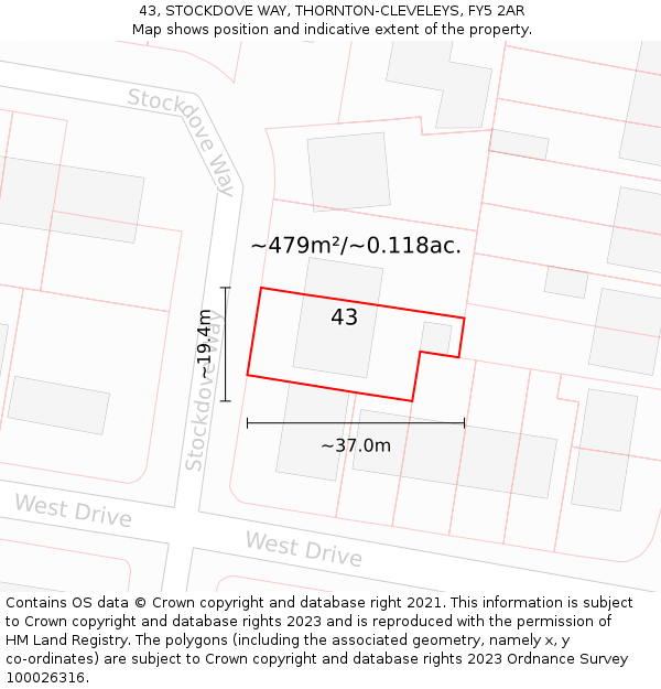 43, STOCKDOVE WAY, THORNTON-CLEVELEYS, FY5 2AR: Plot and title map