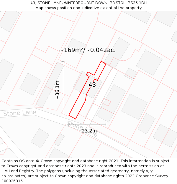 43, STONE LANE, WINTERBOURNE DOWN, BRISTOL, BS36 1DH: Plot and title map