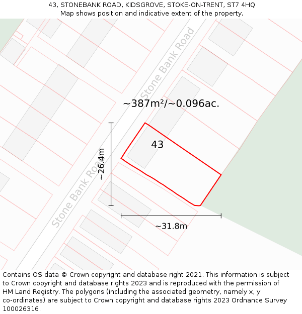 43, STONEBANK ROAD, KIDSGROVE, STOKE-ON-TRENT, ST7 4HQ: Plot and title map