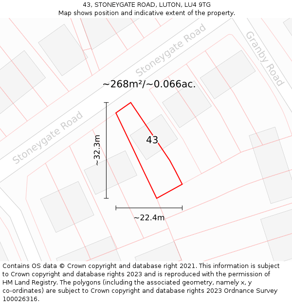 43, STONEYGATE ROAD, LUTON, LU4 9TG: Plot and title map