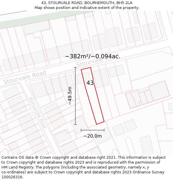 43, STOURVALE ROAD, BOURNEMOUTH, BH5 2LA: Plot and title map