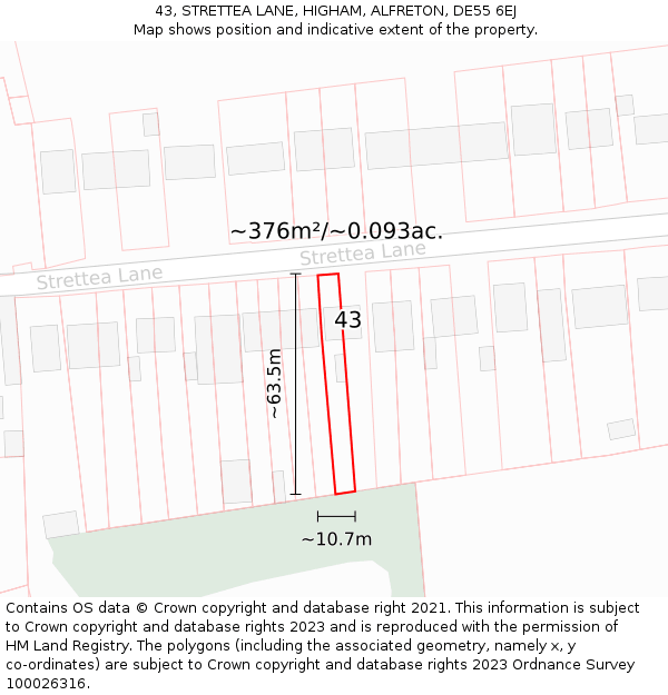 43, STRETTEA LANE, HIGHAM, ALFRETON, DE55 6EJ: Plot and title map