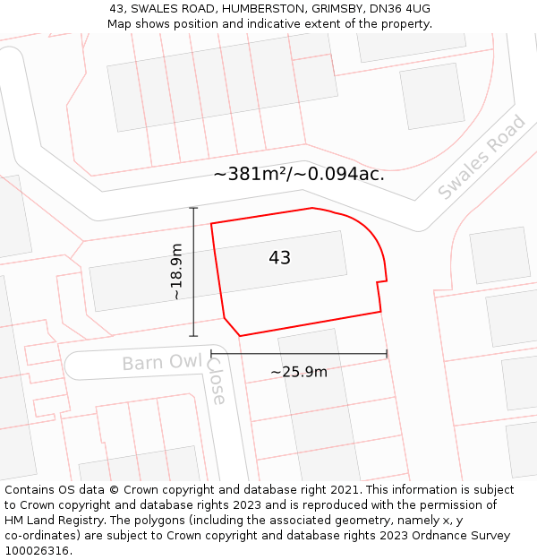 43, SWALES ROAD, HUMBERSTON, GRIMSBY, DN36 4UG: Plot and title map