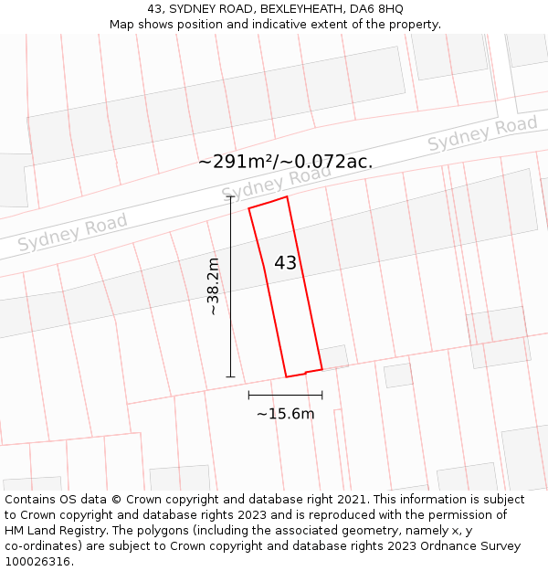 43, SYDNEY ROAD, BEXLEYHEATH, DA6 8HQ: Plot and title map