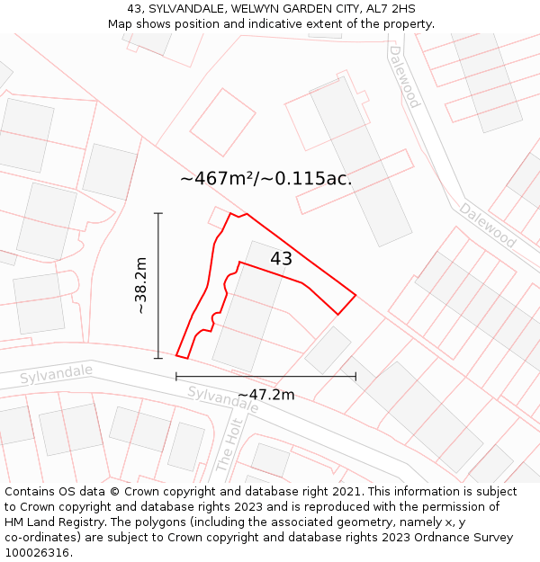 43, SYLVANDALE, WELWYN GARDEN CITY, AL7 2HS: Plot and title map