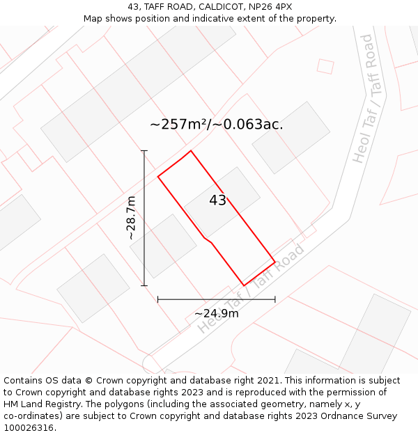 43, TAFF ROAD, CALDICOT, NP26 4PX: Plot and title map