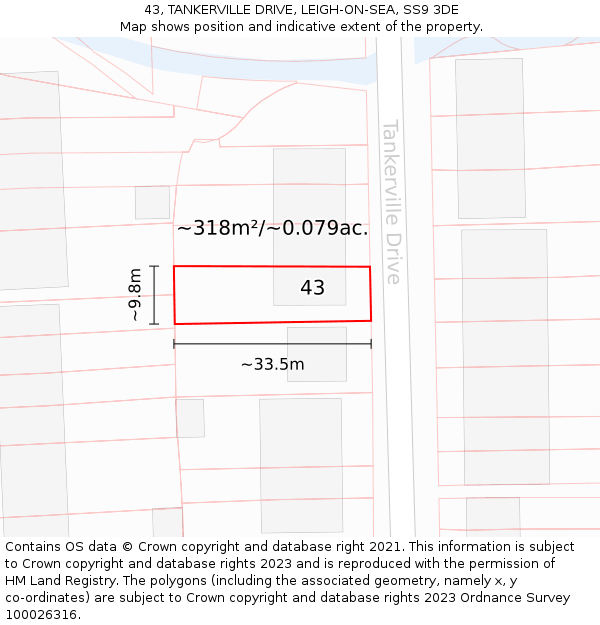 43, TANKERVILLE DRIVE, LEIGH-ON-SEA, SS9 3DE: Plot and title map