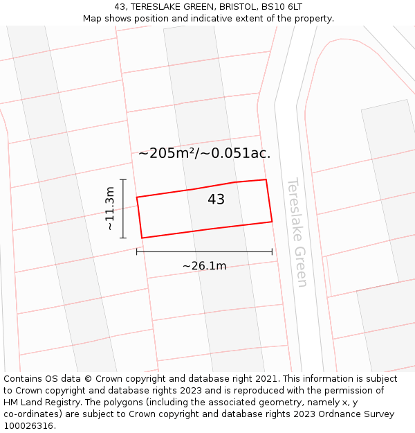 43, TERESLAKE GREEN, BRISTOL, BS10 6LT: Plot and title map