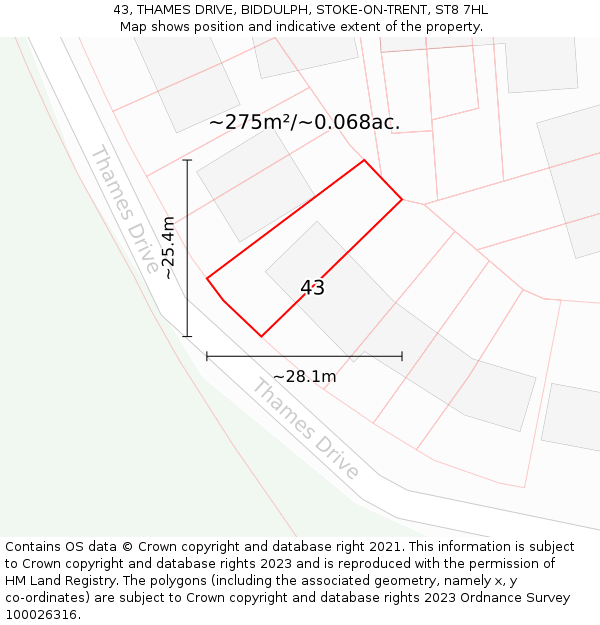 43, THAMES DRIVE, BIDDULPH, STOKE-ON-TRENT, ST8 7HL: Plot and title map