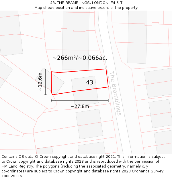 43, THE BRAMBLINGS, LONDON, E4 6LT: Plot and title map