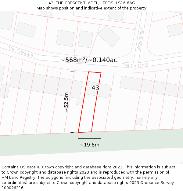 43, THE CRESCENT, ADEL, LEEDS, LS16 6AG: Plot and title map