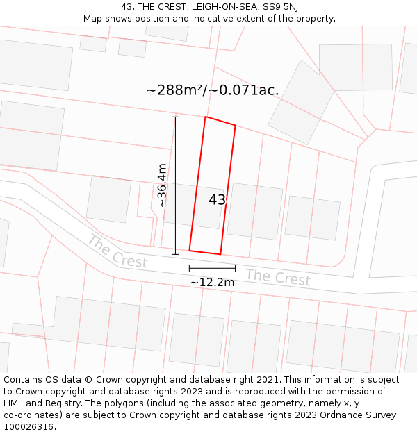 43, THE CREST, LEIGH-ON-SEA, SS9 5NJ: Plot and title map