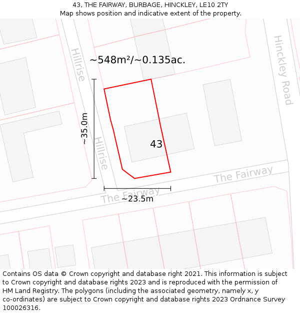 43, THE FAIRWAY, BURBAGE, HINCKLEY, LE10 2TY: Plot and title map