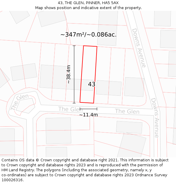 43, THE GLEN, PINNER, HA5 5AX: Plot and title map