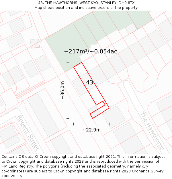 43, THE HAWTHORNS, WEST KYO, STANLEY, DH9 8TX: Plot and title map