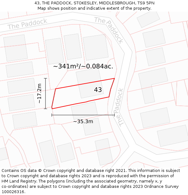 43, THE PADDOCK, STOKESLEY, MIDDLESBROUGH, TS9 5PN: Plot and title map