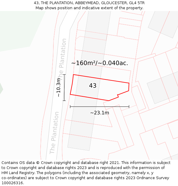 43, THE PLANTATION, ABBEYMEAD, GLOUCESTER, GL4 5TR: Plot and title map