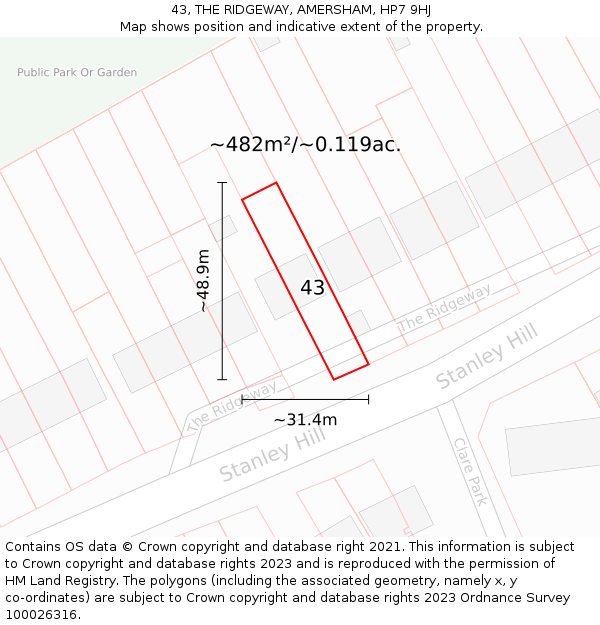 43, THE RIDGEWAY, AMERSHAM, HP7 9HJ: Plot and title map