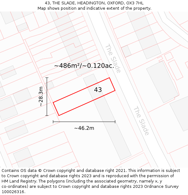 43, THE SLADE, HEADINGTON, OXFORD, OX3 7HL: Plot and title map