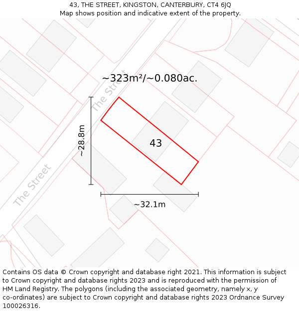 43, THE STREET, KINGSTON, CANTERBURY, CT4 6JQ: Plot and title map