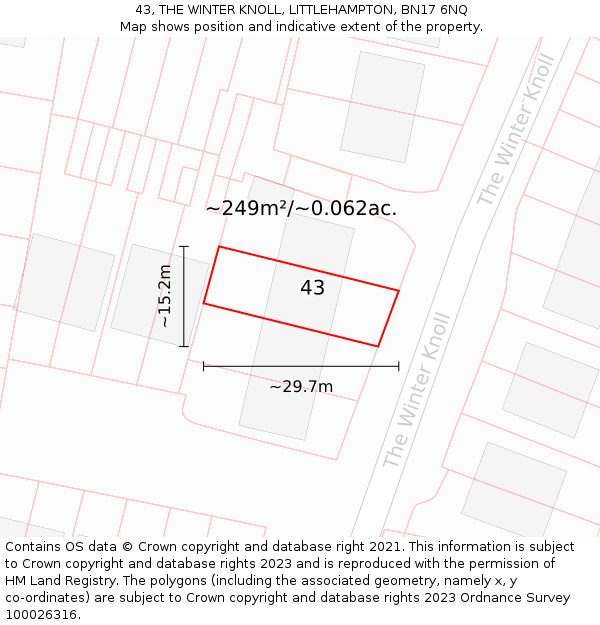 43, THE WINTER KNOLL, LITTLEHAMPTON, BN17 6NQ: Plot and title map