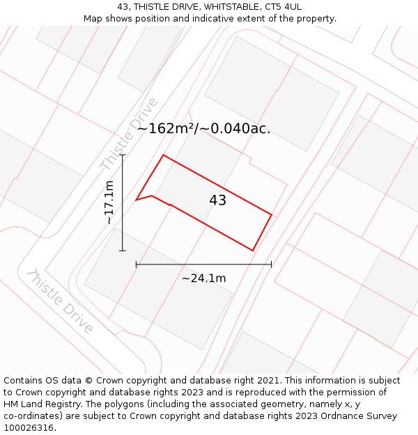 43, THISTLE DRIVE, WHITSTABLE, CT5 4UL: Plot and title map