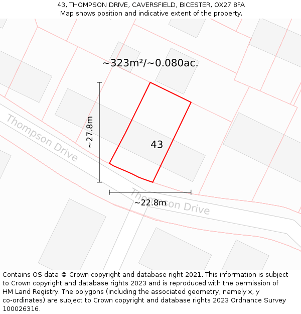 43, THOMPSON DRIVE, CAVERSFIELD, BICESTER, OX27 8FA: Plot and title map