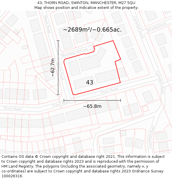 43, THORN ROAD, SWINTON, MANCHESTER, M27 5QU: Plot and title map