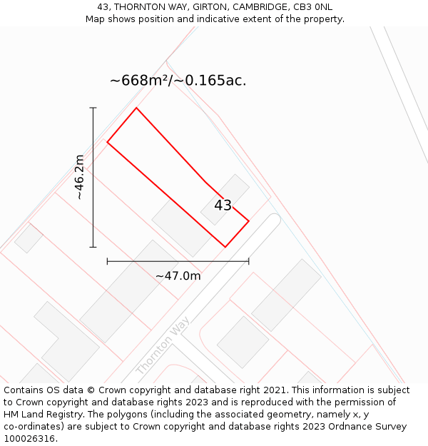 43, THORNTON WAY, GIRTON, CAMBRIDGE, CB3 0NL: Plot and title map