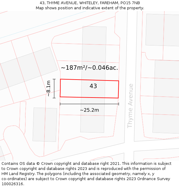 43, THYME AVENUE, WHITELEY, FAREHAM, PO15 7NB: Plot and title map