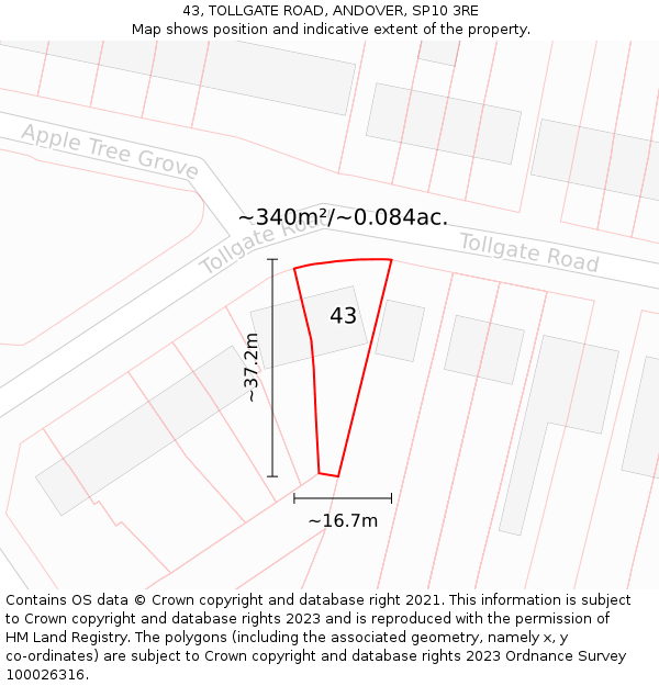 43, TOLLGATE ROAD, ANDOVER, SP10 3RE: Plot and title map