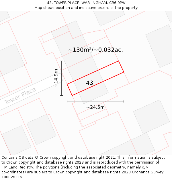 43, TOWER PLACE, WARLINGHAM, CR6 9PW: Plot and title map