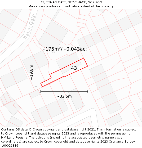 43, TRAJAN GATE, STEVENAGE, SG2 7QG: Plot and title map