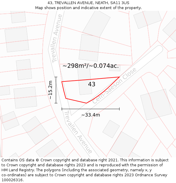 43, TREVALLEN AVENUE, NEATH, SA11 3US: Plot and title map