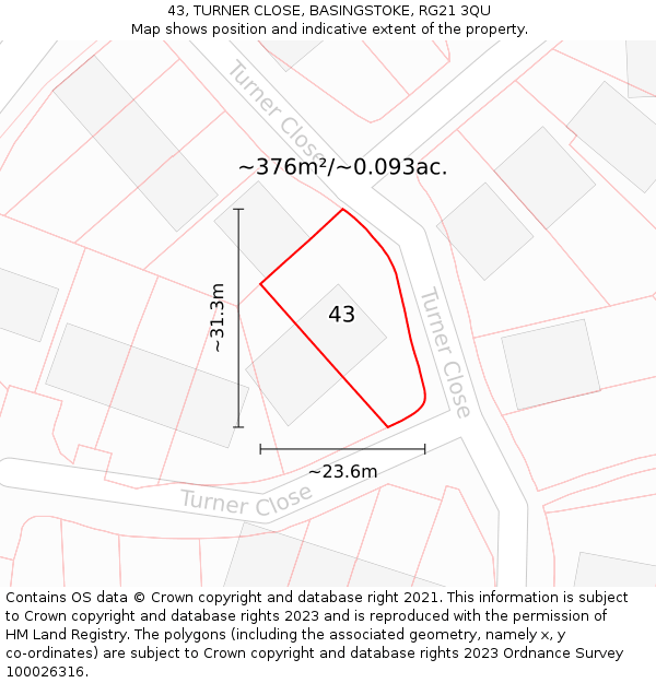 43, TURNER CLOSE, BASINGSTOKE, RG21 3QU: Plot and title map