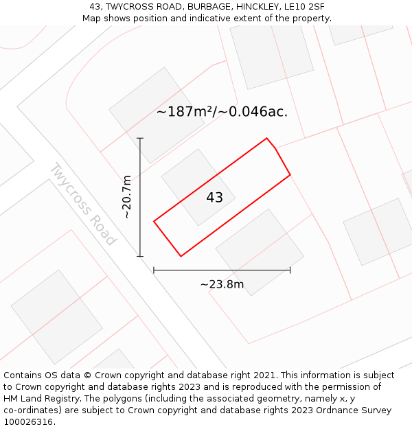 43, TWYCROSS ROAD, BURBAGE, HINCKLEY, LE10 2SF: Plot and title map